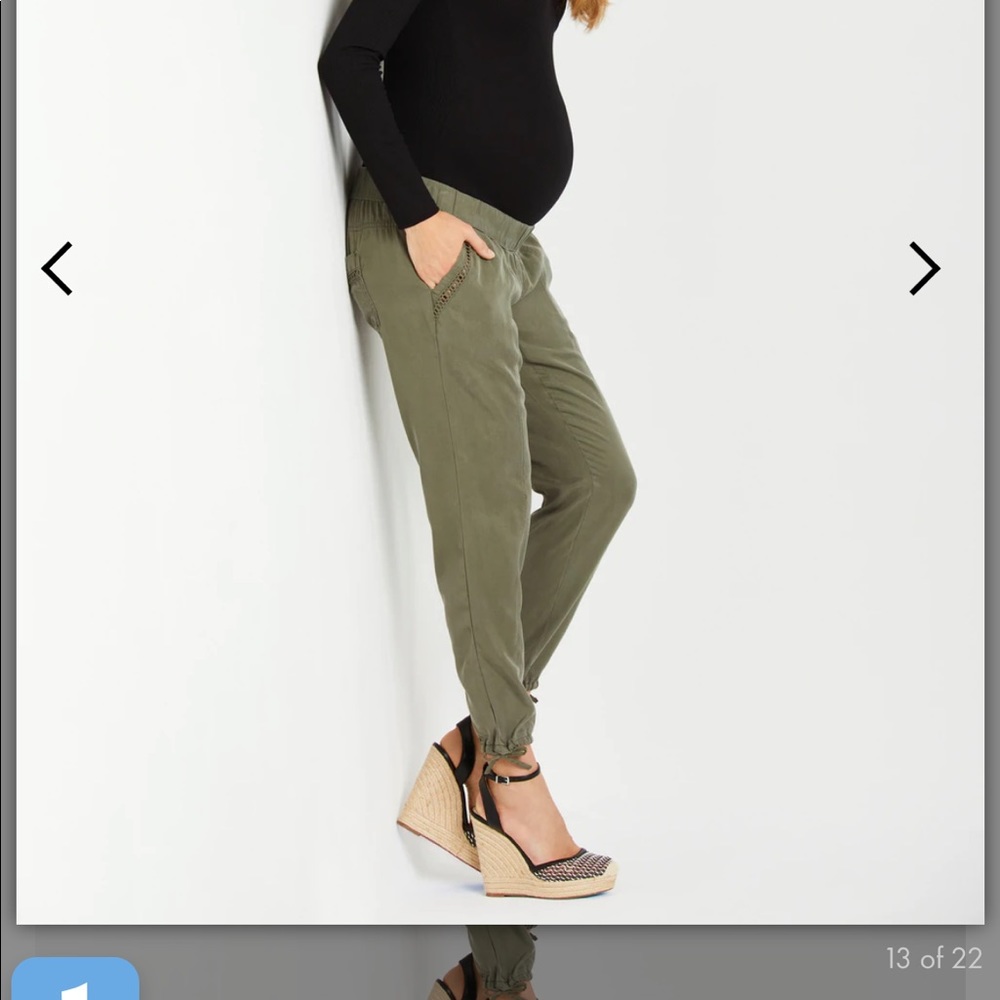 Green maternity pants by Jessica Simpson. Currently sold at Motherhood Maternity